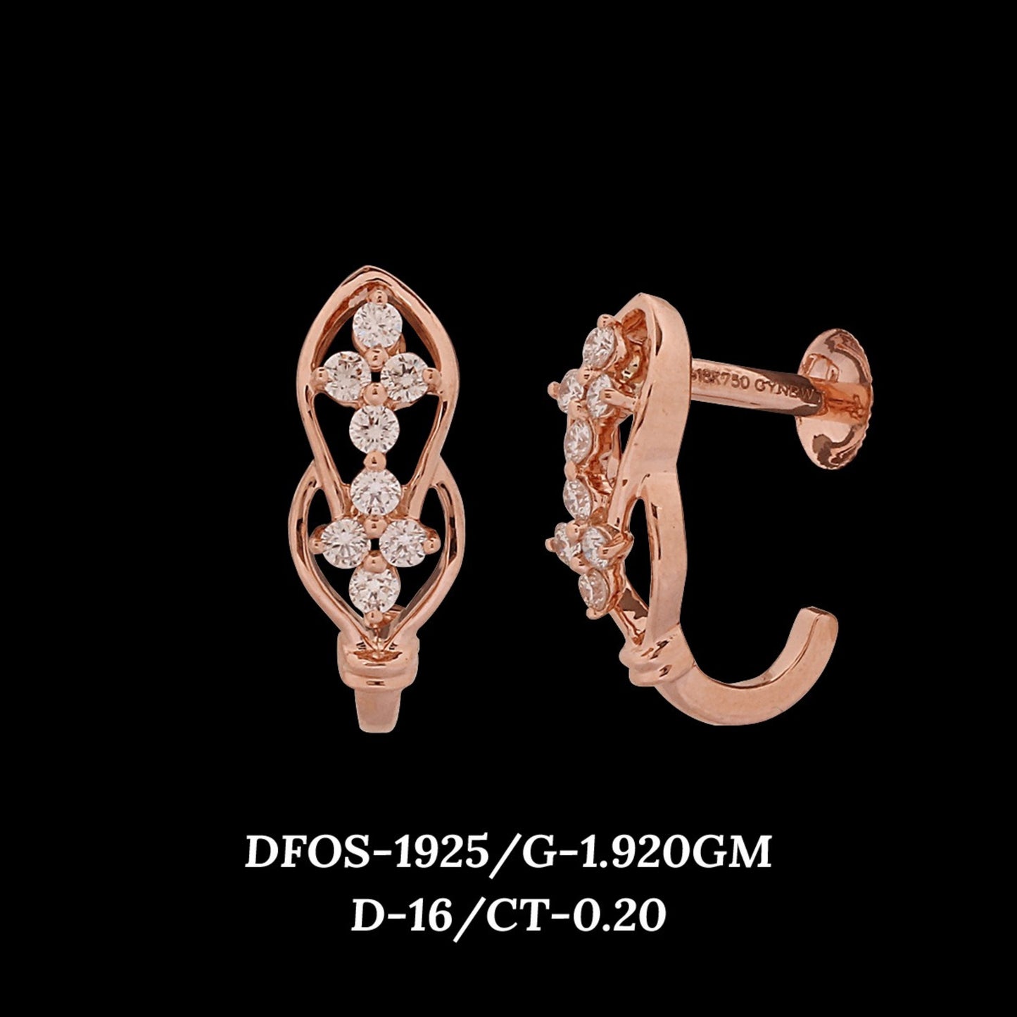 Diamond EARRING With 1.92 Gms of 18 Kt Gold and 0.2 Cts of Certified Natural Diamonds Code: MJ26ER318