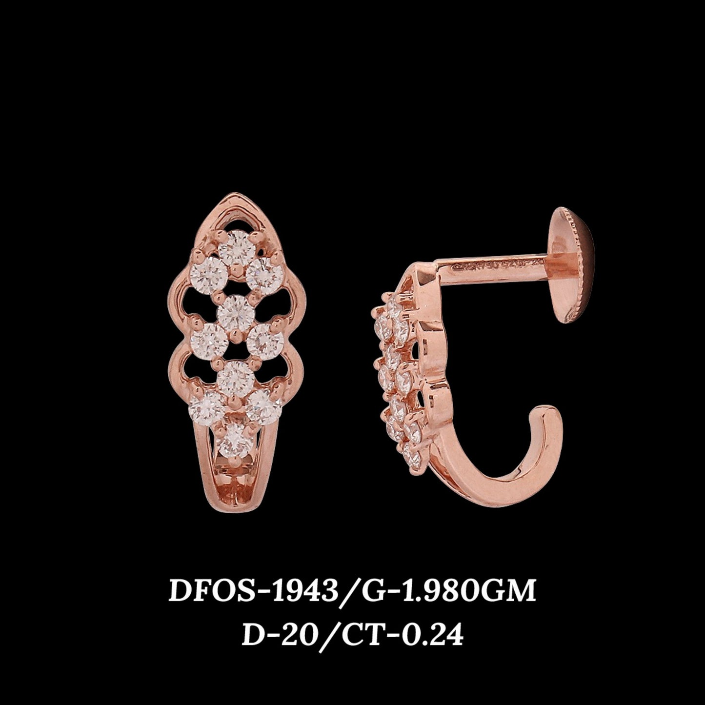 Diamond EARRING With 1.98 Gms of 18 Kt Gold and 0.24 Cts of Certified Natural Diamonds Code: MJ26ER332