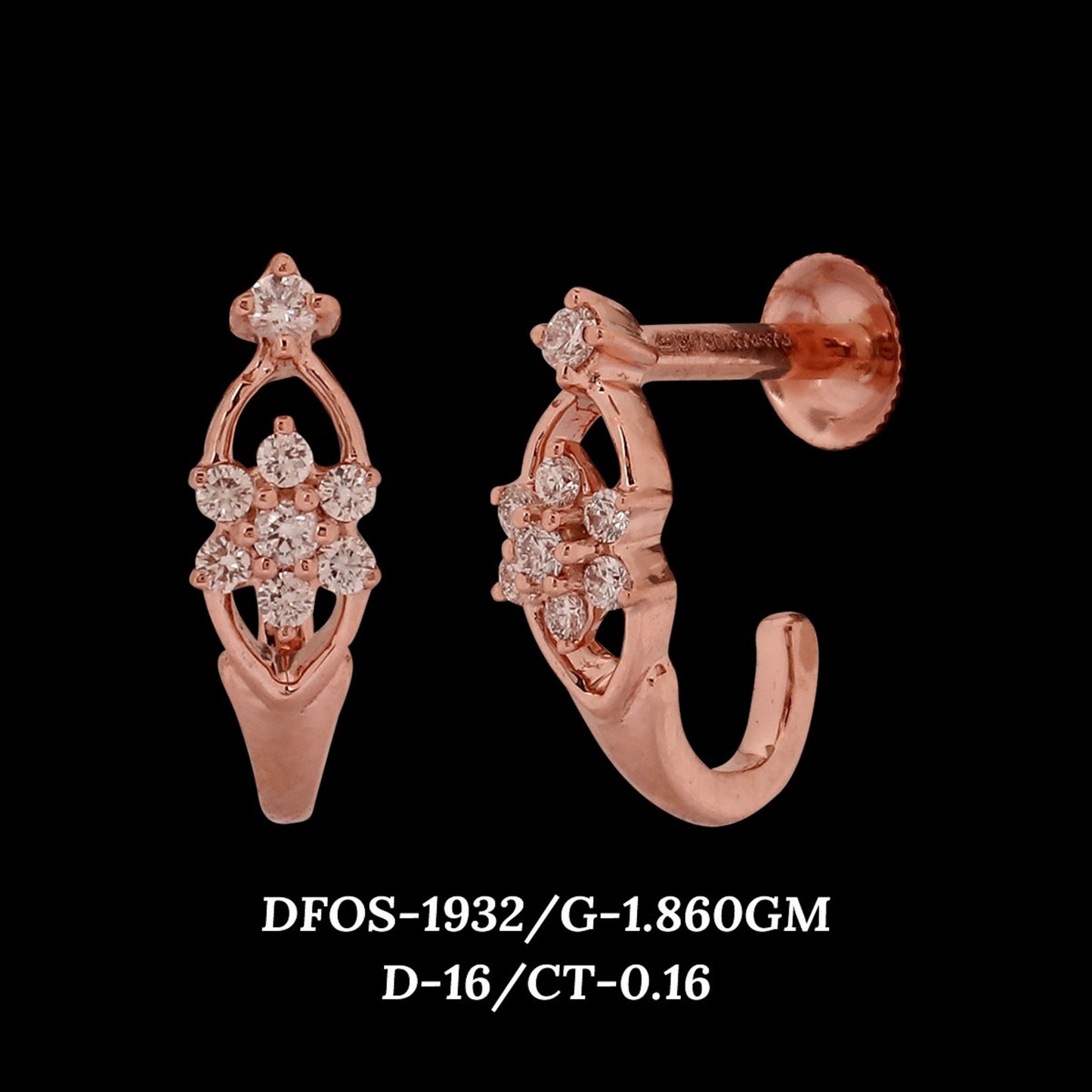 Diamond EARRING With 1.86 Gms of 18 Kt Gold and 0.16 Cts of Certified Natural Diamonds Code: MJ26ER324