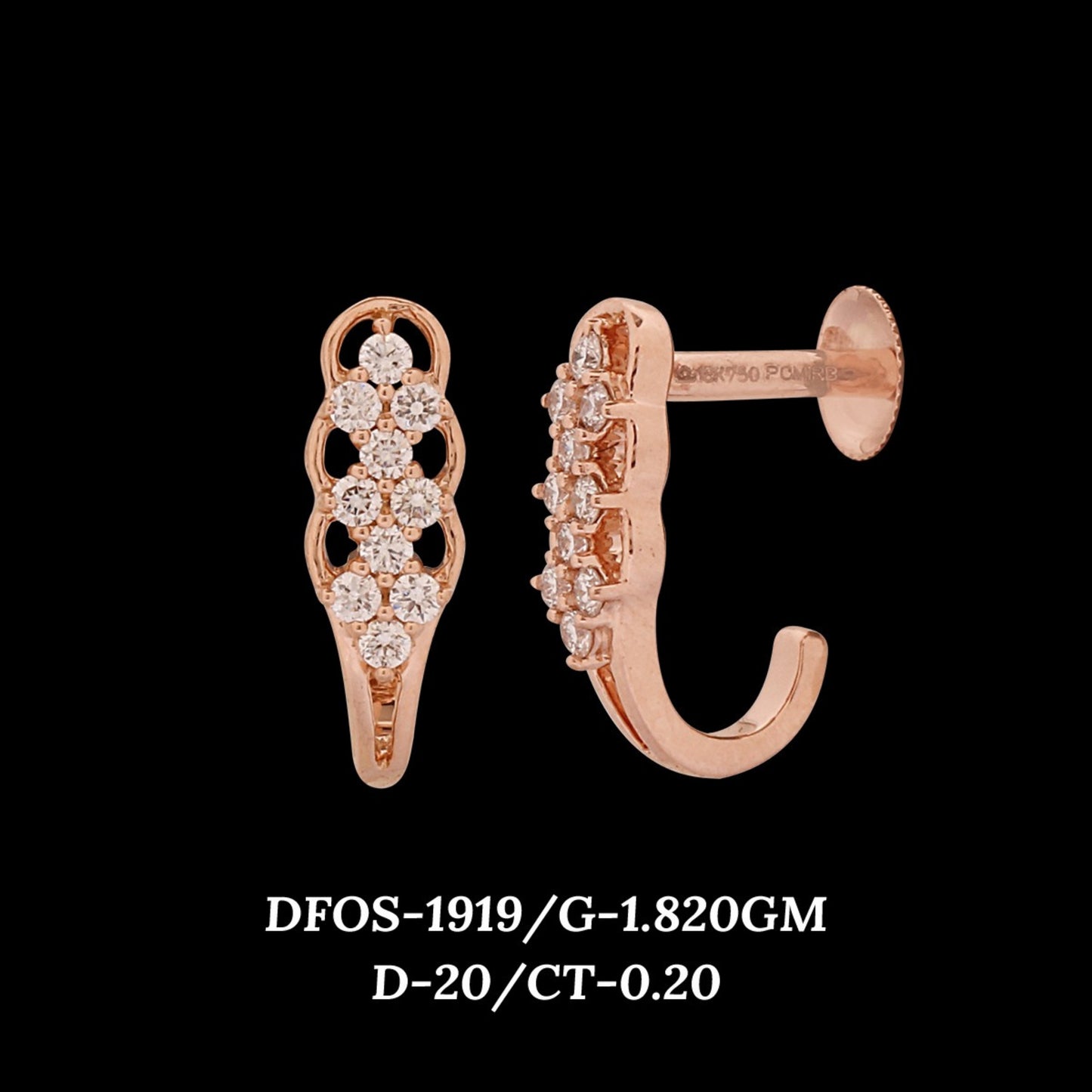 Diamond EARRING With 1.82 Gms of 18 Kt Gold and 0.2 Cts of Certified Natural Diamonds Code: MJ26ER314