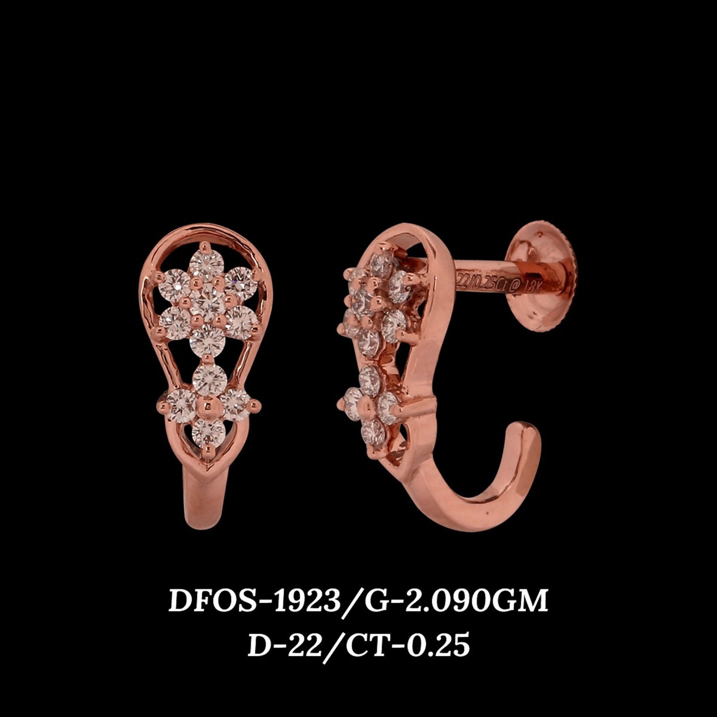 Diamond EARRING With 2.09 Gms of 18 Kt Gold and 0.25 Cts of Certified Natural Diamonds Code: MJ26ER316