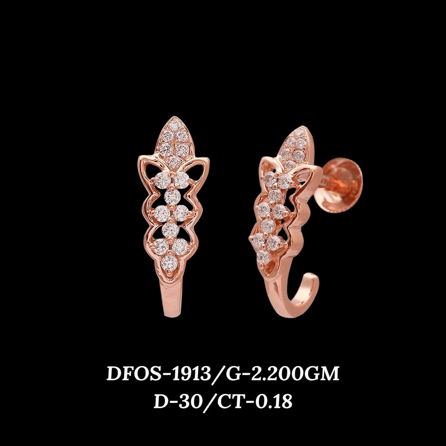 Diamond EARRING With 2.2 Gms of 18 Kt Gold and 0.18 Cts of Certified Natural Diamonds Code: MJ26ER309