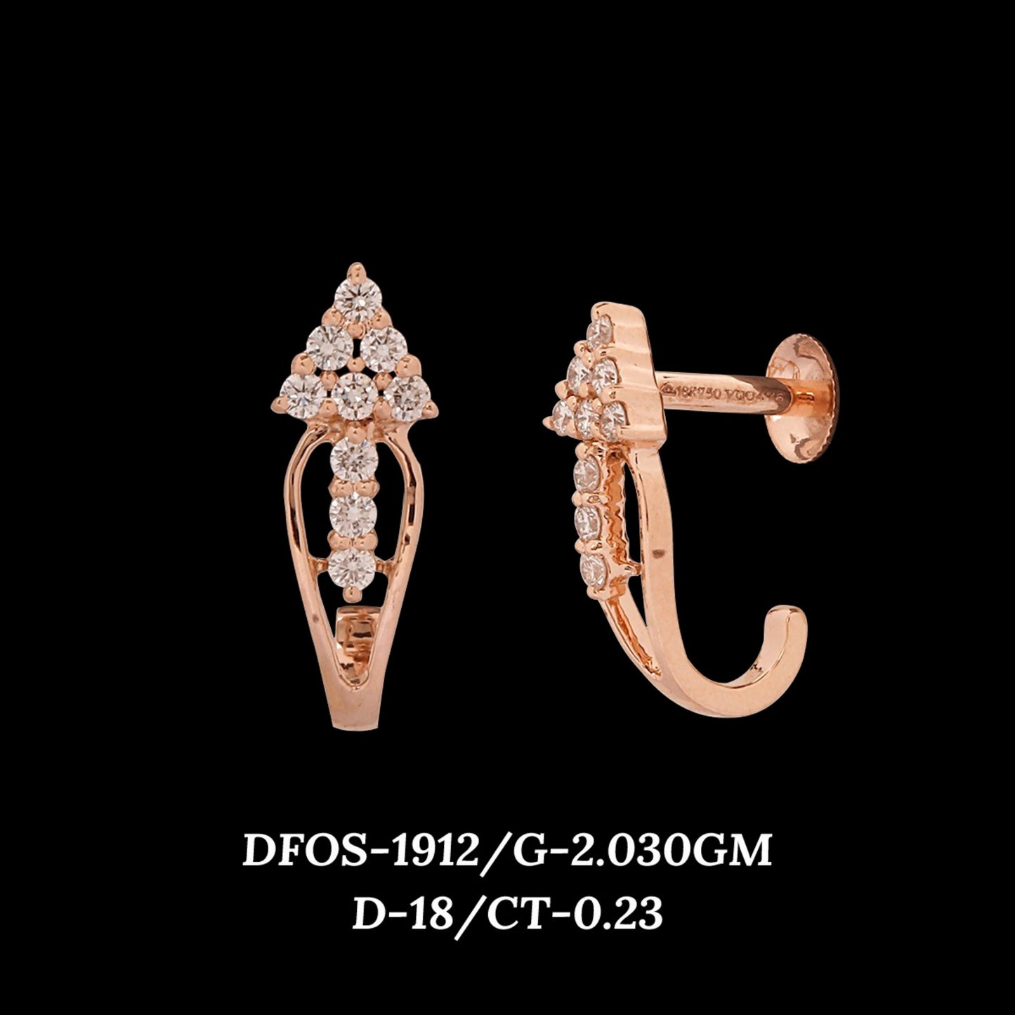 Diamond EARRING With 2.03 Gms of 18 Kt Gold and 0.23 Cts of Certified Natural Diamonds Code: MJ26ER308