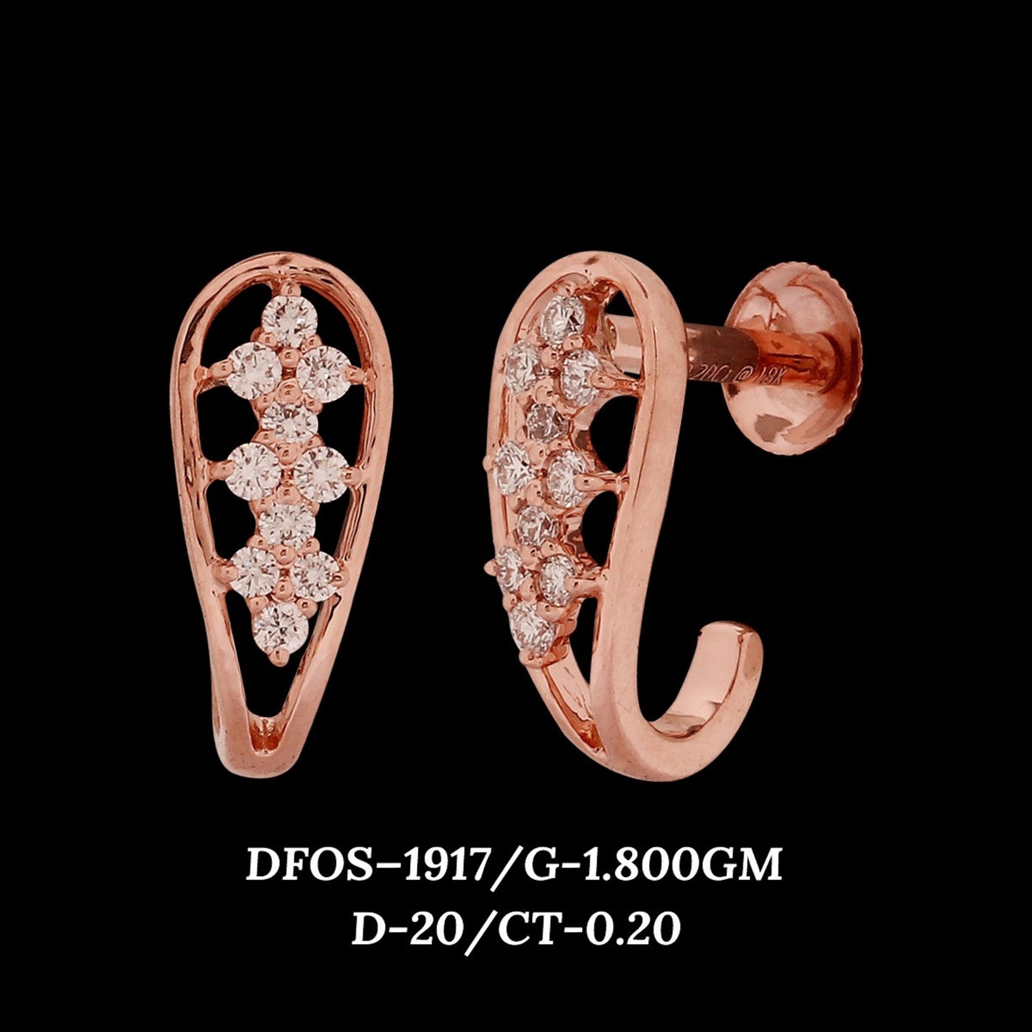 Diamond EARRING With 1.8 Gms of 18 Kt Gold and 0.2 Cts of Certified Natural Diamonds Code: MJ26ER312