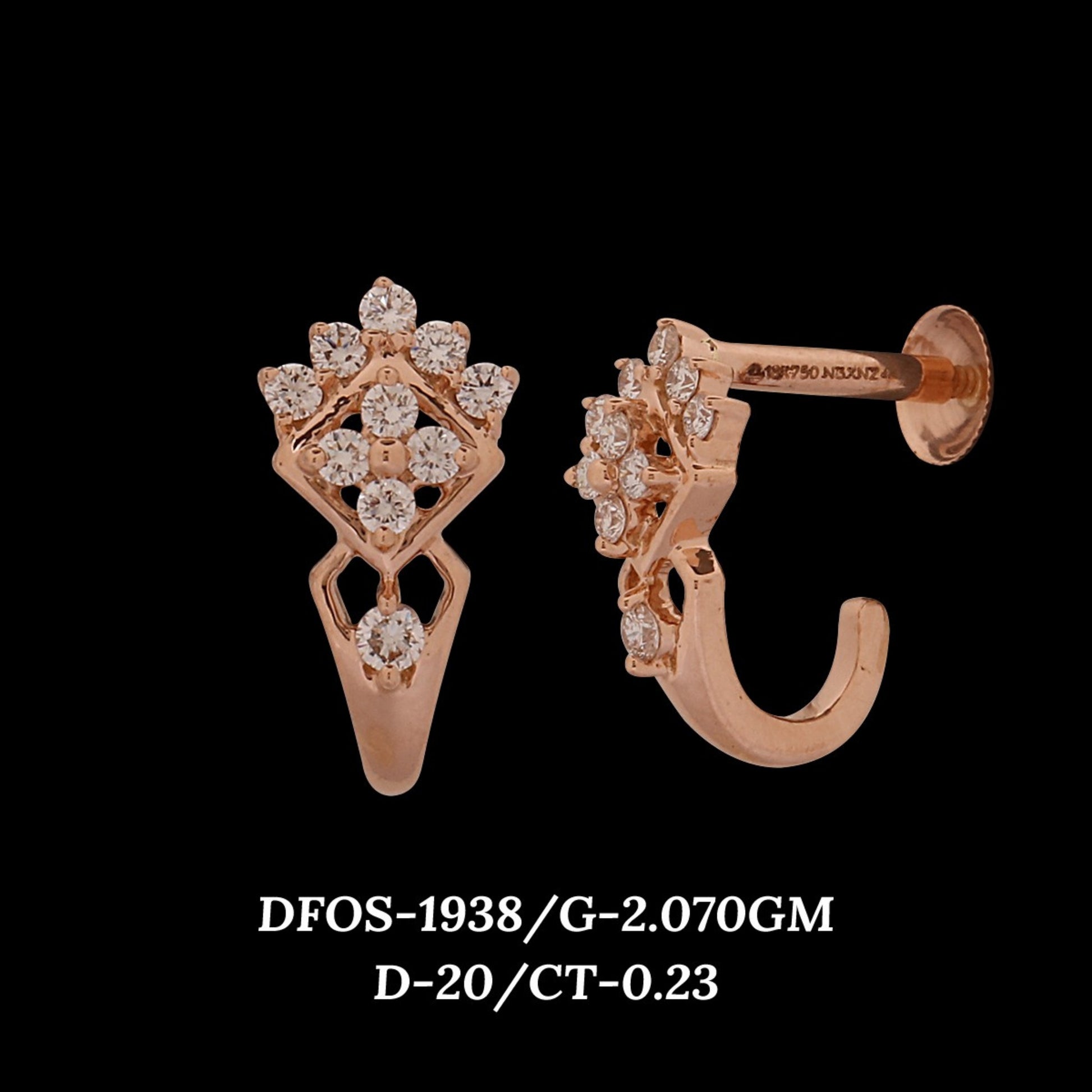 Diamond EARRING With 2.07 Gms of 18 Kt Gold and 0.23 Cts of Certified Natural Diamonds Code: MJ26ER329