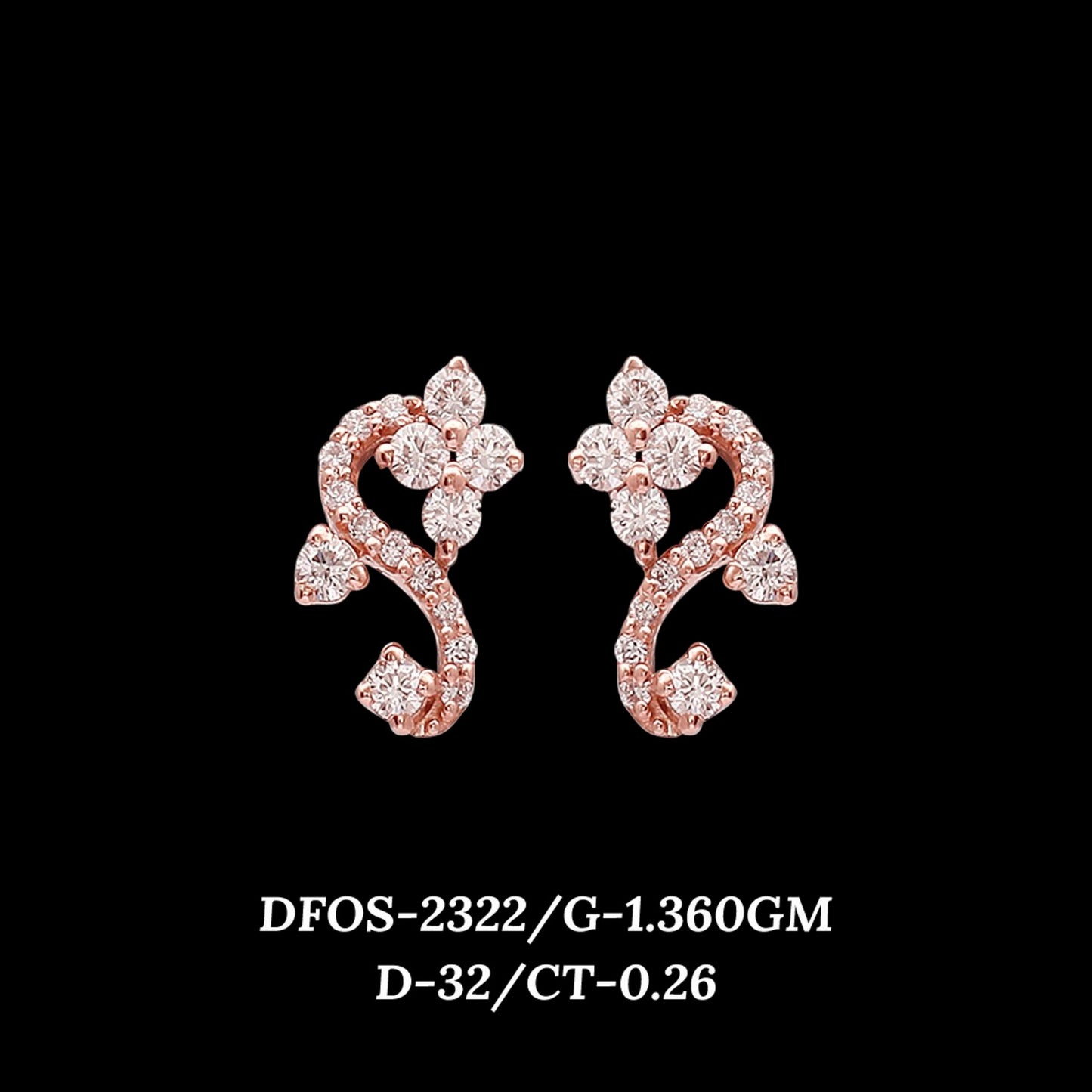 Diamond EARRING With 1.36 Gms of 18 Kt Gold and 0.26 Cts of Certified Natural Diamonds Code: MJ26ER410