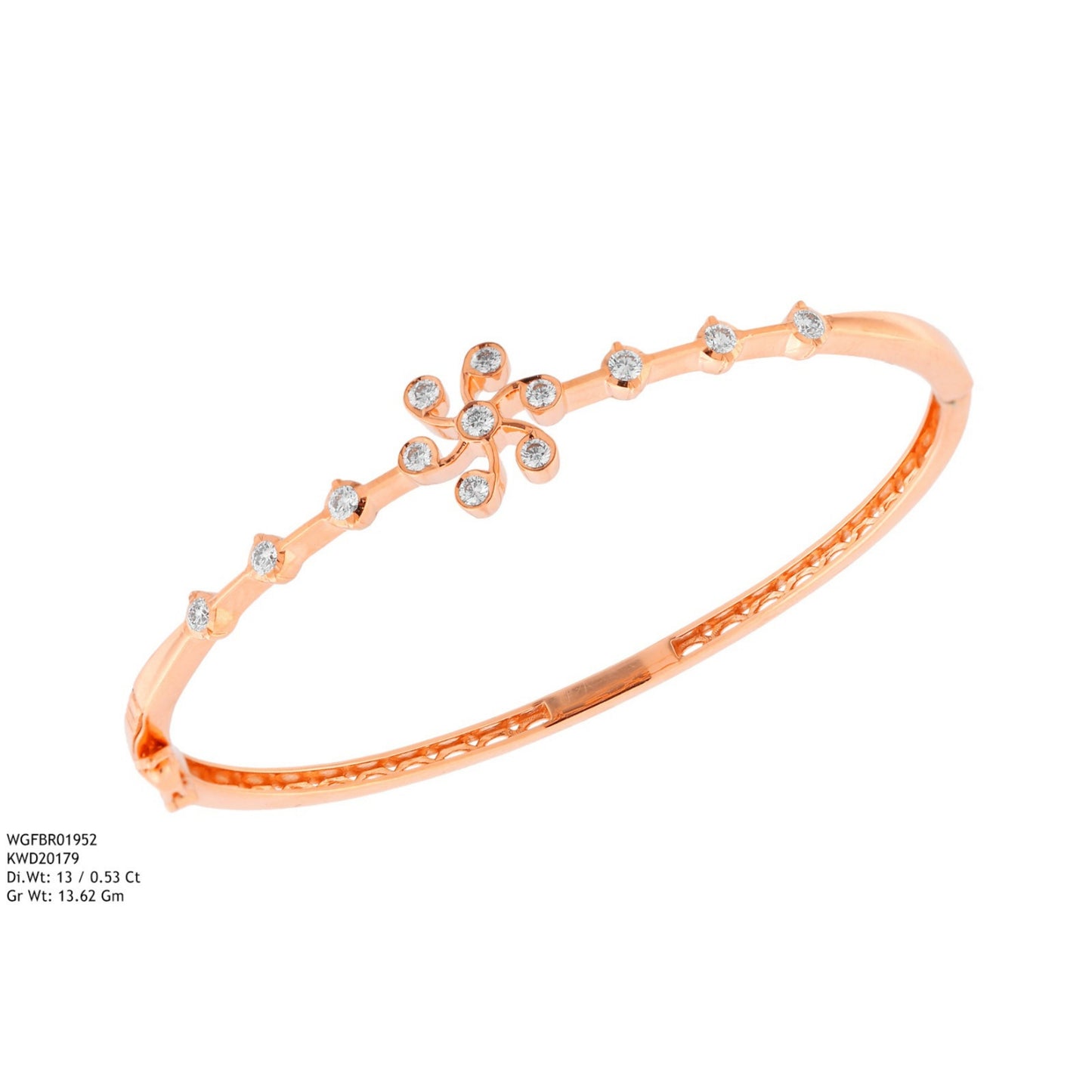 Diamond BANGLE With 13.62 Gms of 18 Kt Gold and 0.53 Cts of Certified Natural Diamonds Code: MJ26BG676