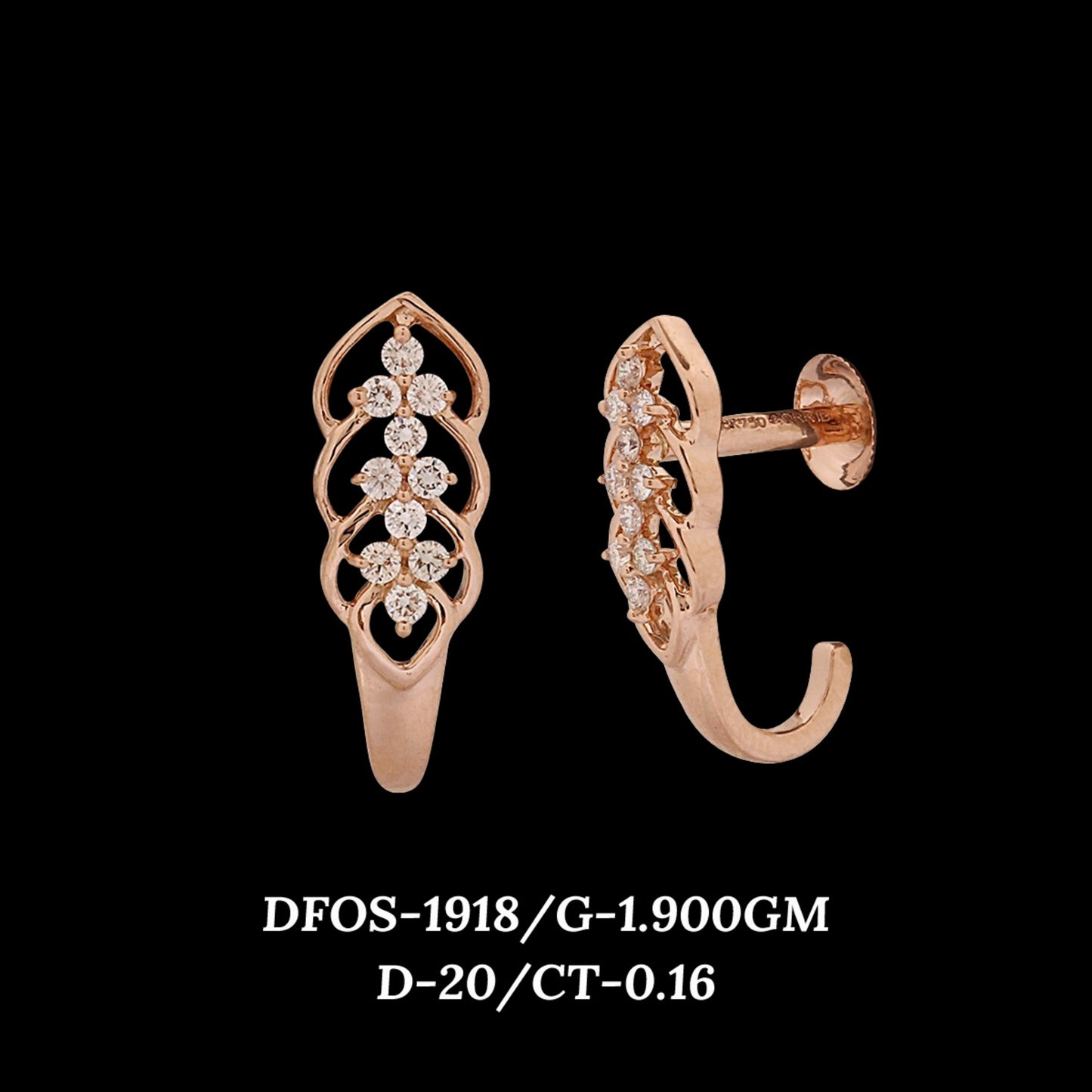Diamond EARRING With 1.9 Gms of 18 Kt Gold and 0.16 Cts of Certified Natural Diamonds Code: MJ26ER313