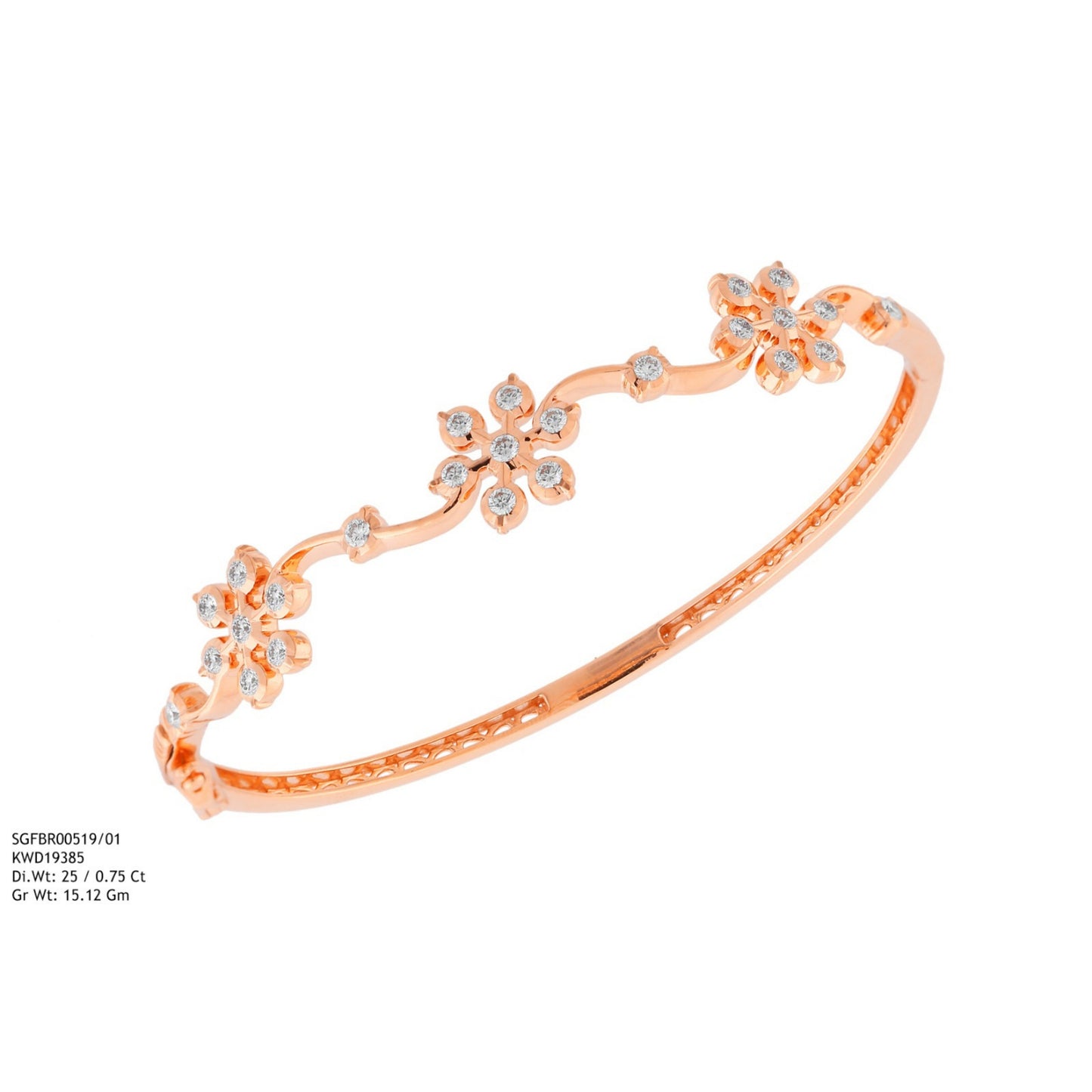Diamond BANGLE With 15.12 Gms of 18 Kt Gold and 0.75 Cts of Certified Natural Diamonds Code: MJ26BG729