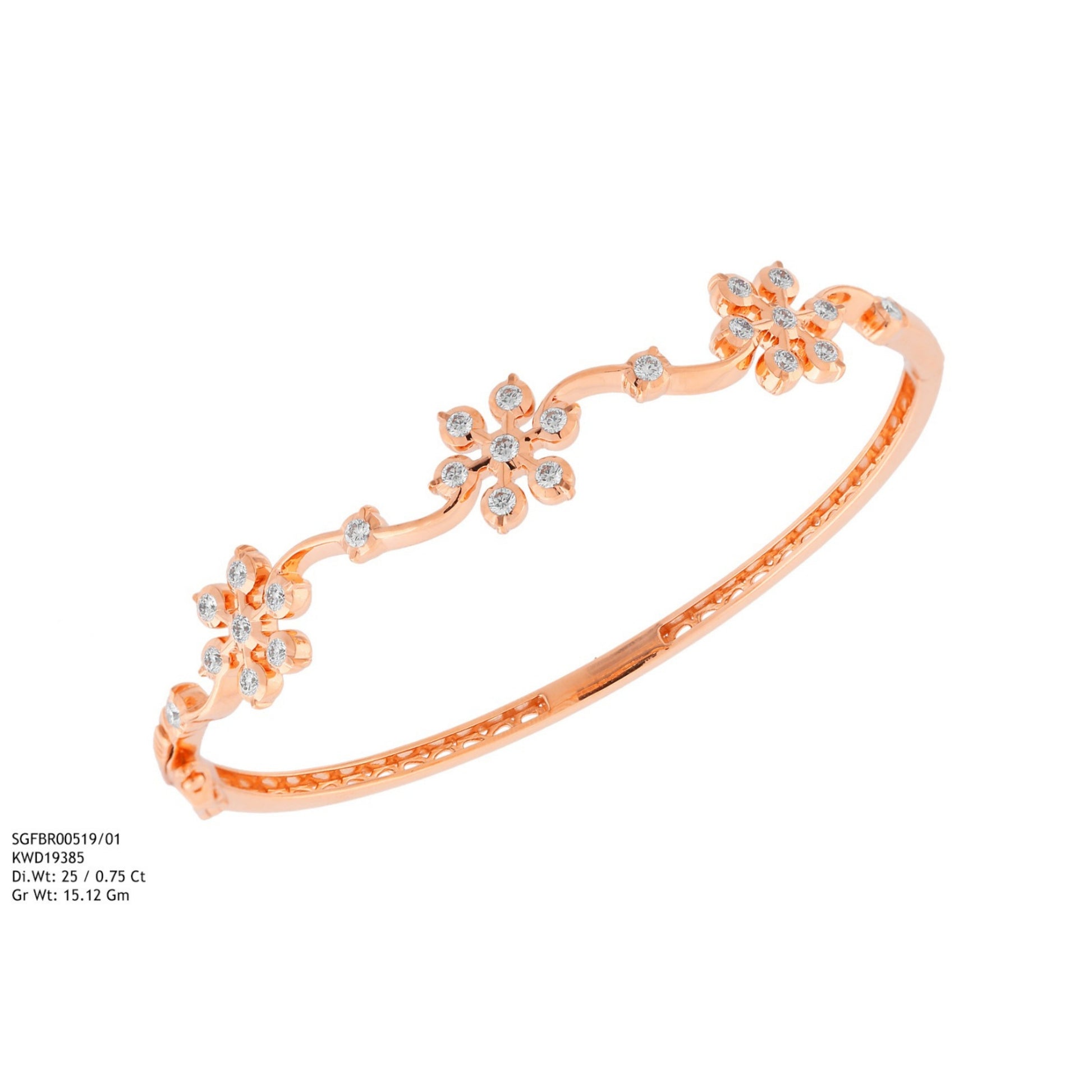 Diamond BANGLE With 15.12 Gms of 18 Kt Gold and 0.75 Cts of Certified Natural Diamonds Code: MJ26BG729
