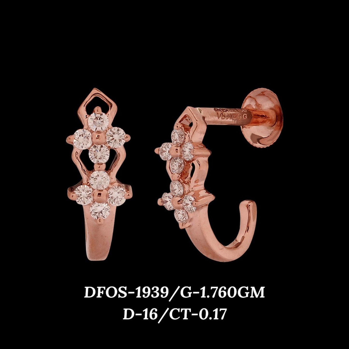 Diamond EARRING With 1.76 Gms of 18 Kt Gold and 0.17 Cts of Certified Natural Diamonds Code: MJ26ER330