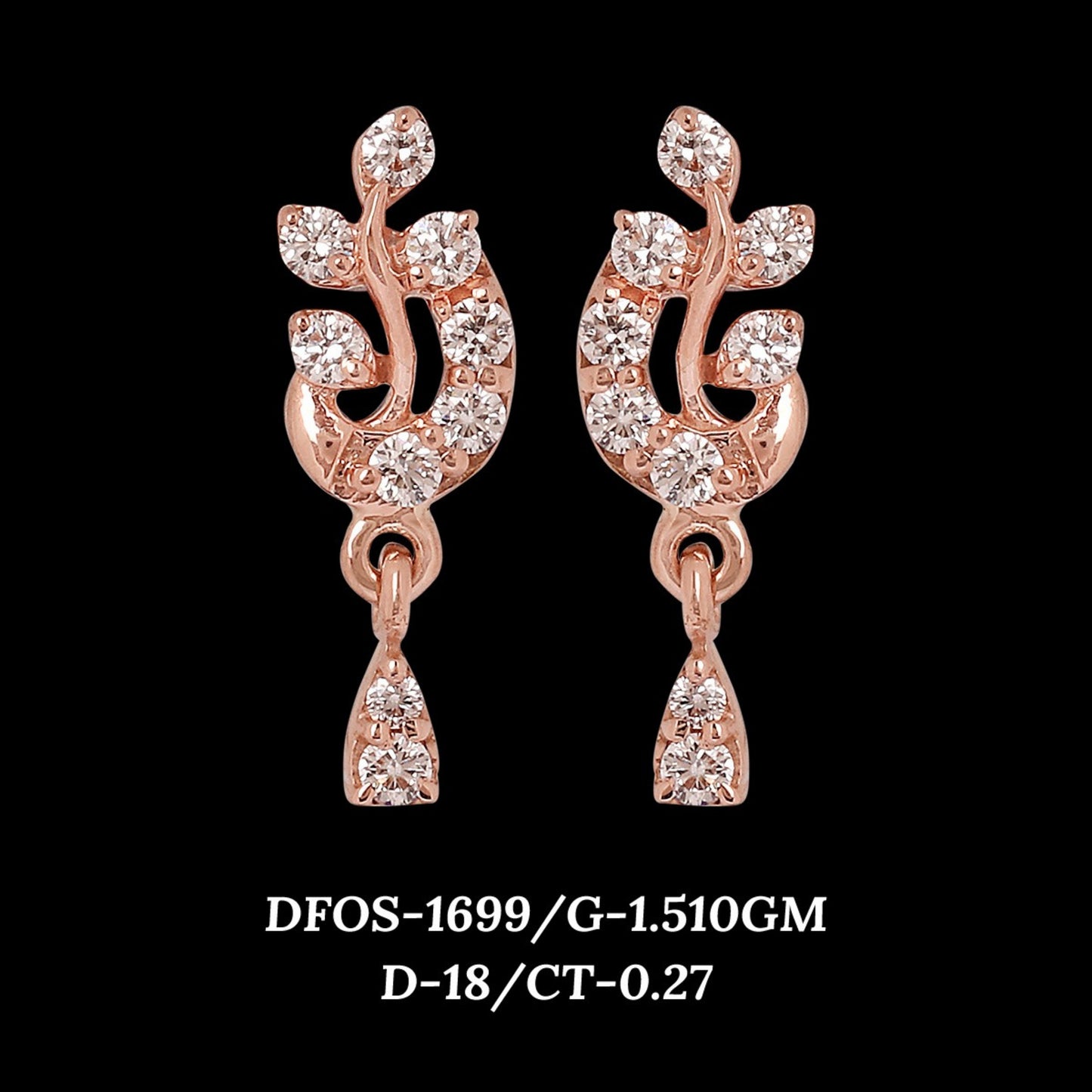 Diamond EARRING With 1.51 Gms of 18 Kt Gold and 0.27 Cts of Certified Natural Diamonds Code: MJ26ER243