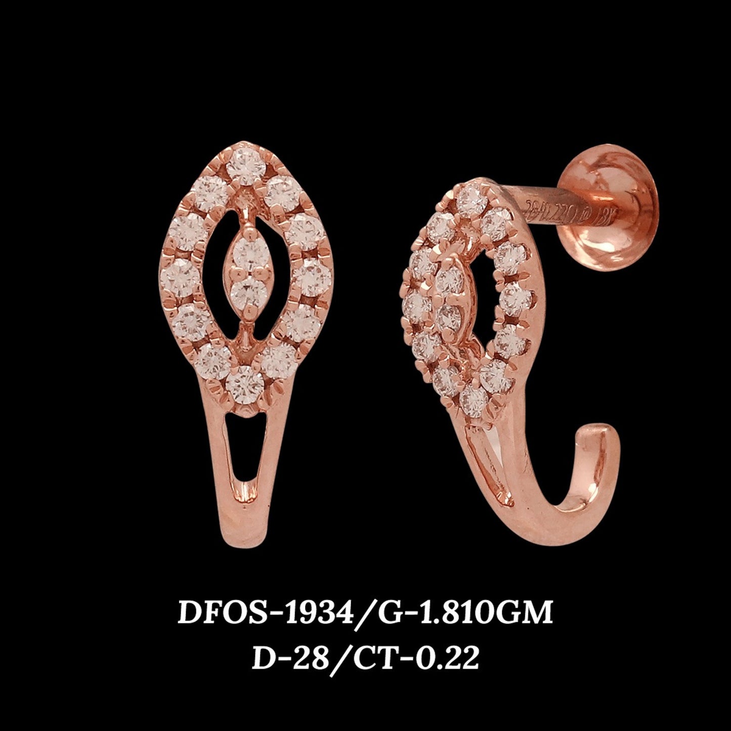 Diamond EARRING With 1.81 Gms of 18 Kt Gold and 0.22 Cts of Certified Natural Diamonds Code: MJ26ER326